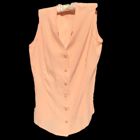 Emporio Armani Tops - Italian made 100% Silk, pale peach, sleeveless Armani buttoned blouse